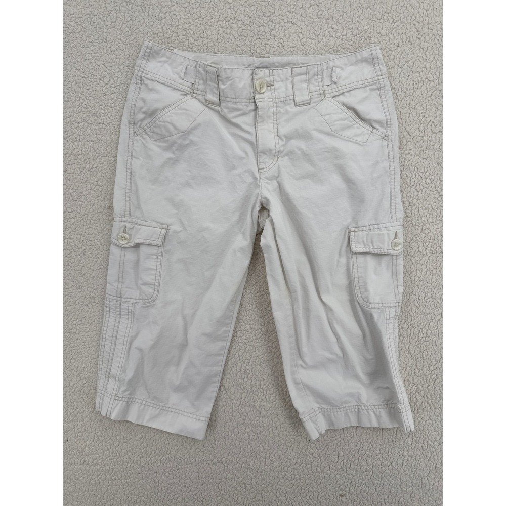 FrenchCuff Cargo Capri White Pants Utility Pockets Cotton Blend Size 10